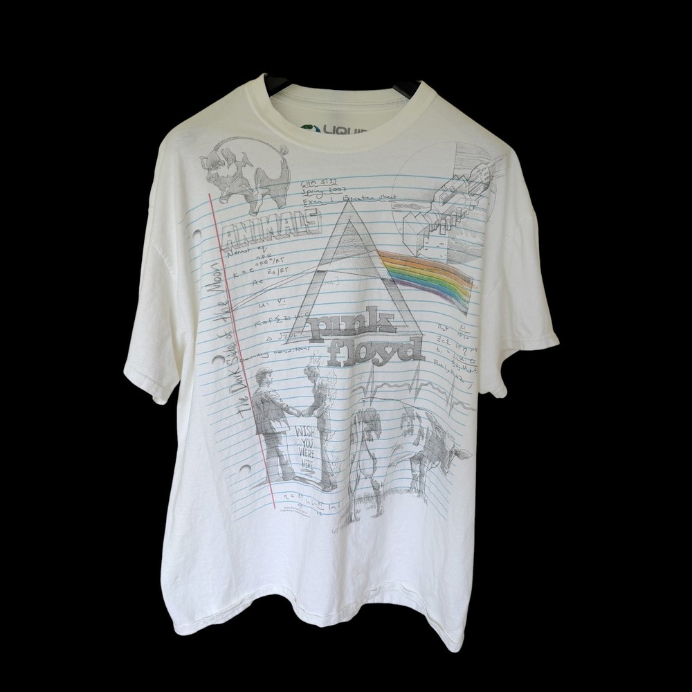 Liquid Blue Pink Floyd Sketch T-Shirt White XL Rock Band Notebook Tee